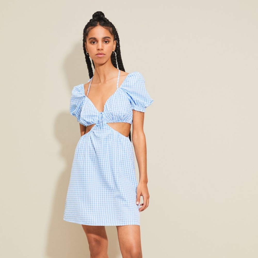 Dainty Plaid Gingham Cut Out Mini Dress